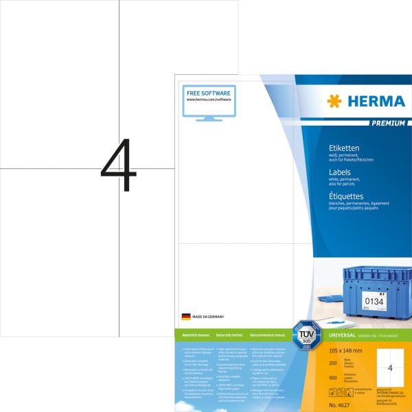 HERMA Etikett PREMIUM 4627 105x148mm weiß 800 St./Pack.