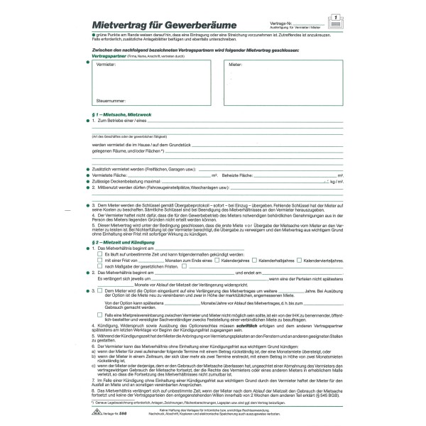 RNK Mietvertrag 598 Gewerberaum DIN A4 5Blatt