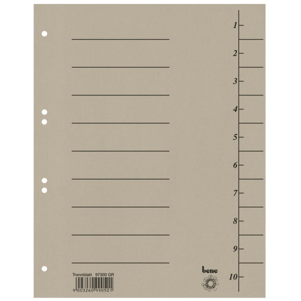 Bene Trennblatt 97300GR A4 Karton grau 100 St./Pack.