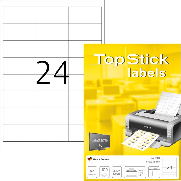 Etikett Topstick 8701 66x33,8mm weiß 2.400 St./Pack.