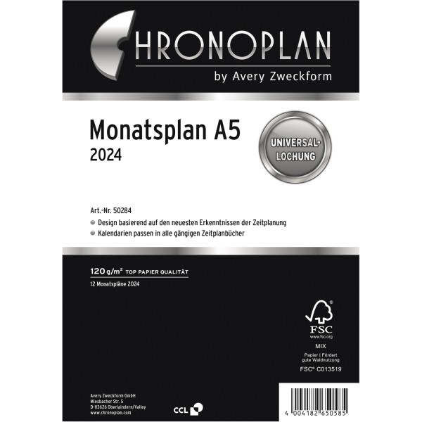 Chronoplan Monatsplan 50284 148,5x210mm 1M/1S