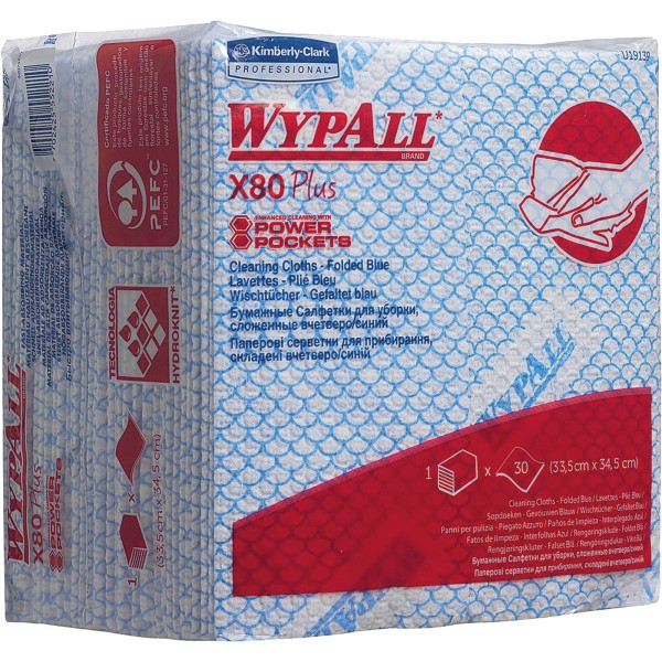 WYPALL Wischtuch X80 19139 Viertelfalz 35x34cm bl 30 St./Pack.