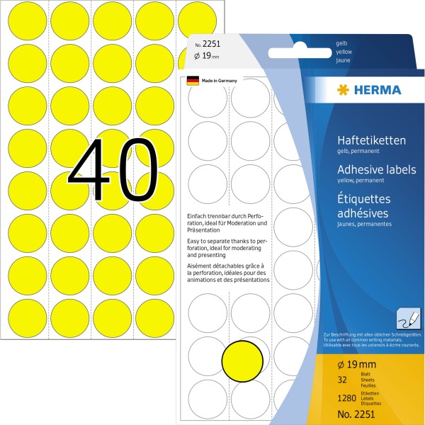 HERMA Markierungspunkt 2251 19mm Papier gelb 1.280 St./Pack.