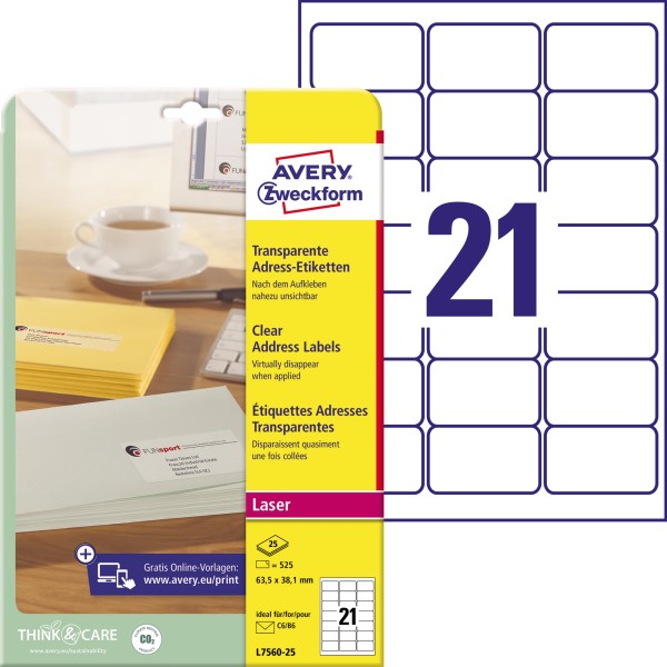 Avery Zweckform Adressetikett L7560-25 63,5x38,1mm 525 St./Pack.