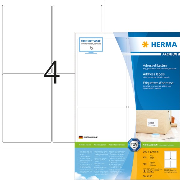 HERMA Etikett PREMIUM 4250 99,1x139,0mm 100Bl 400 St./Pack.