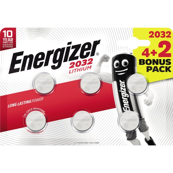Energizer Knopfzelle 2032 Lithium E302275000 4+2 St./Pack.
