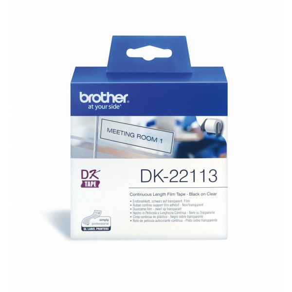 Brother Schriftbandkassette DK22113 62mmx15,24m schwarz auf transparent