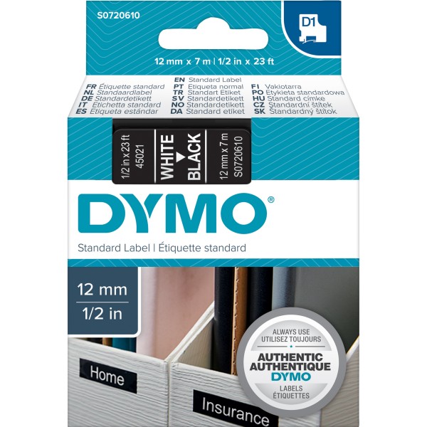 DYMO Schriftbandkassette D1 S0720610 12mmx7m ws auf sw