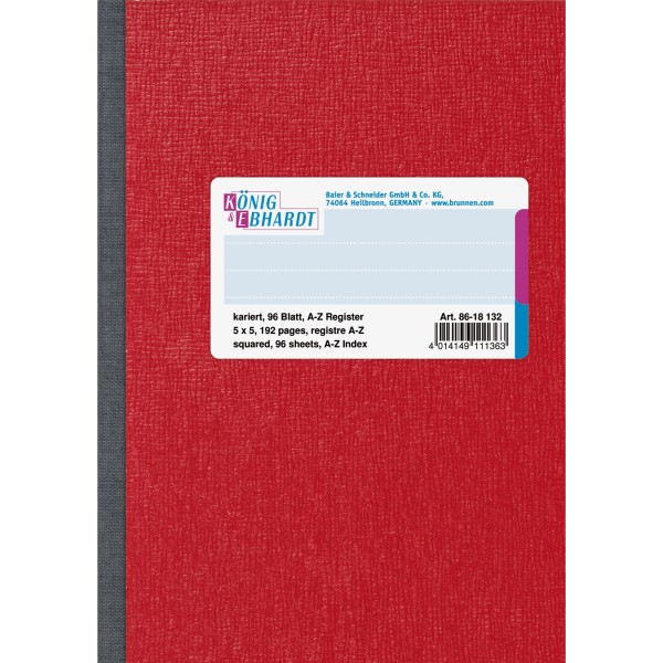 König & Ebhardt Kladde 8618132 DIN A6 kariert 96Blatt rot