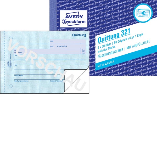 Avery Zweckform Quittung 321 DIN A6 quer 2x50Blatt