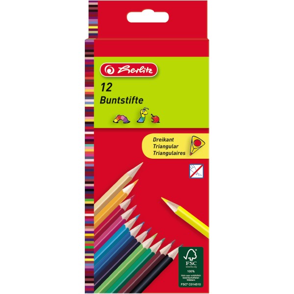 Herlitz Farbstift 10412021 Dreikant 2,5mm sort. 12 St./Pack.