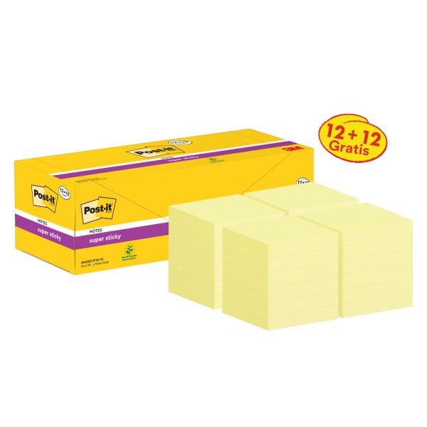 Post-it Haftnotiz Super Sticky 654SSCYP12+12 76x76mm ge 24St