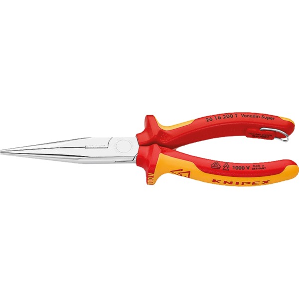 KNIPEX Flachrundzange 26 16 200 DIN ISO5745 VDE 200mm ger. fl-rd lg