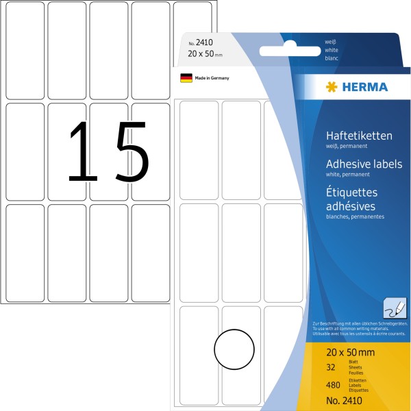 HERMA Vielzwecketikett 2410 20x50mm Papier weiß 480 St./Pack.