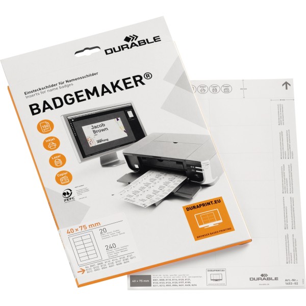 DURABLE Einsteckschild BADGEMAKER 145302 75x40mm weiß 240 St./Pack.