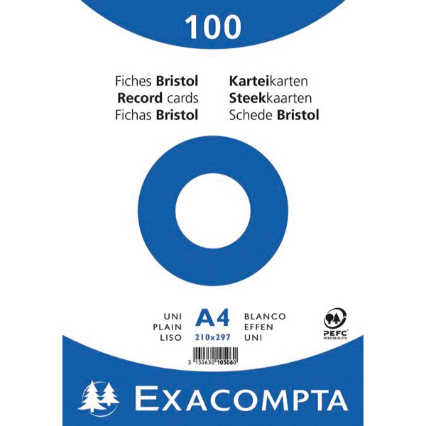 Exacompta Karteikarte 10506E DIN A4 blanko weiß 100 St./Pack.