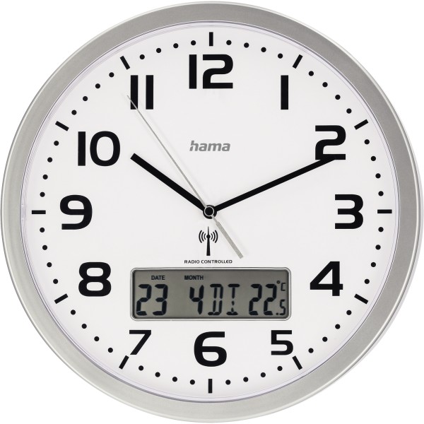 Hama Funkuhr Extra 00186333 Datum Temperatur silber