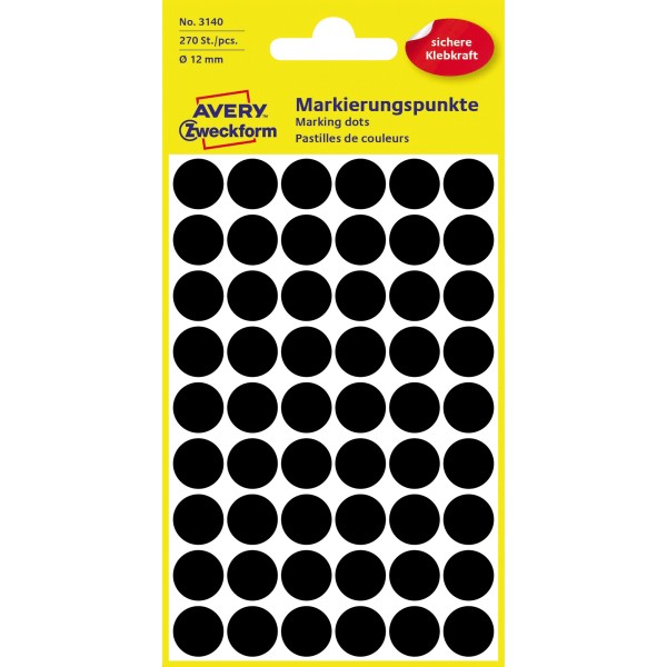 Avery Zweckform Markierungspunkt 3140 12mm schwarz 270 St./Pack.