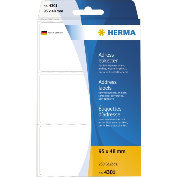HERMA Adressetikett 4301 95x48mm weiß 250 St./Pack.