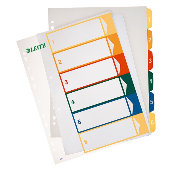 Leitz Register 12920000 DIN A4 1-6 volle Höhe PP farbig/transparent