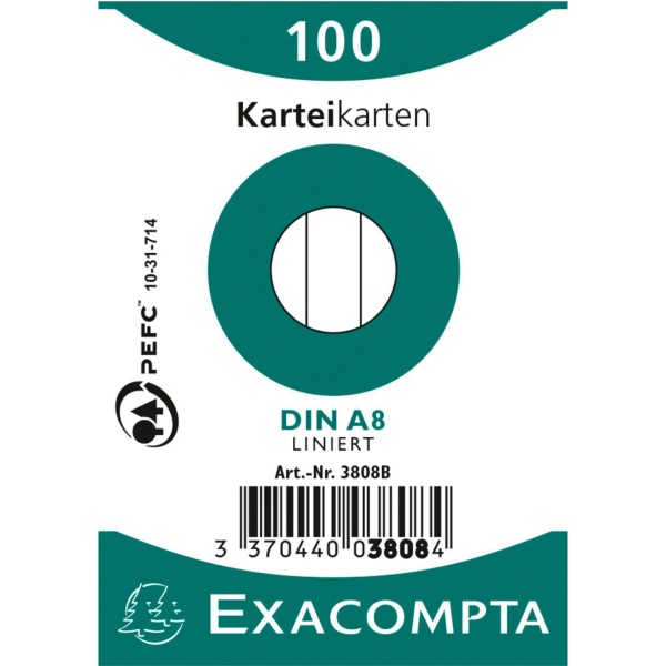 Exacompta Karteikarte 3808B DIN A8 liniert weiß 100 St./Pack.