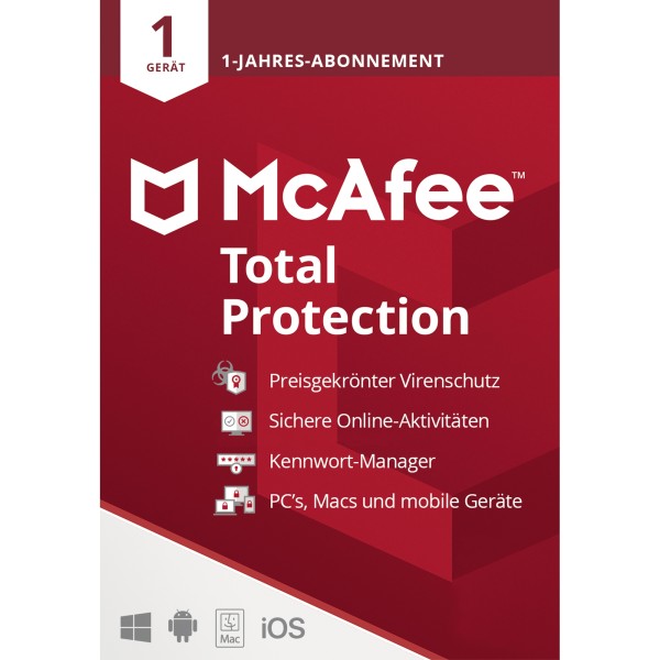 McAfee Total Protection Lizenz MTP00GNR1RDD 1 Jahr 1 Gerät