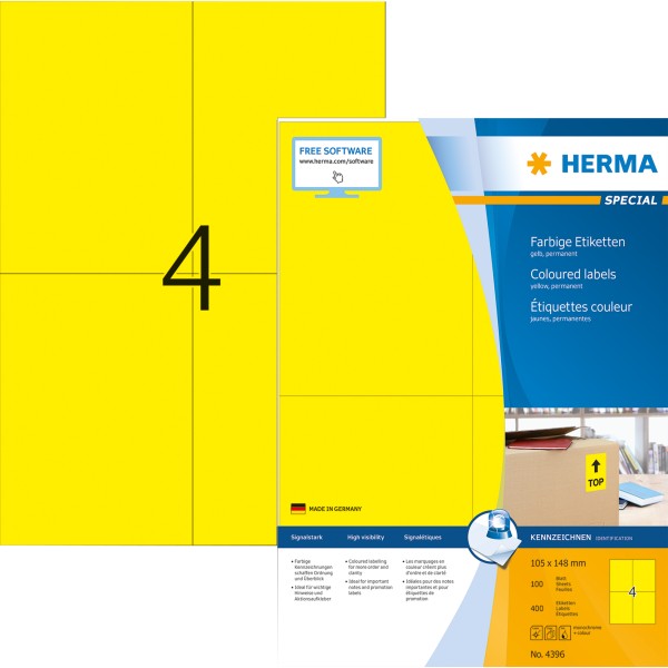 HERMA Etikett SPECIAL 4396 105x148mm gelb 400 St./Pack.
