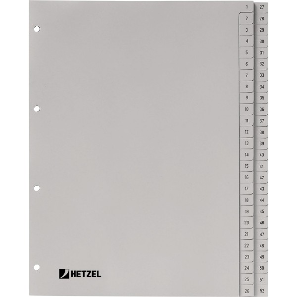 Hetzel Register 721308 DIN A4 1-52 52-teilig PP grau