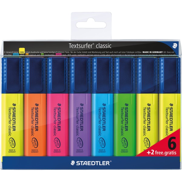 STAEDLER Textmarker classic 364 A WP8 1-5mm sort. 8 St./Pack.