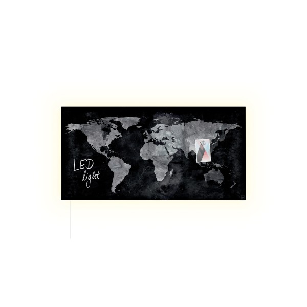 Glas-Magnetboard Artverum LED GL409 910x460x15mm World-Map