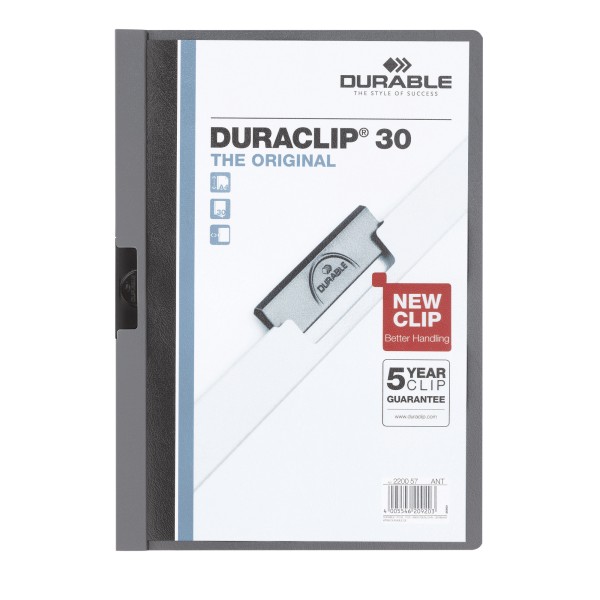 DURABLE Klemmmappe DURACLIP 30 220057 DIN A4 Hartfolie dunkelgrau