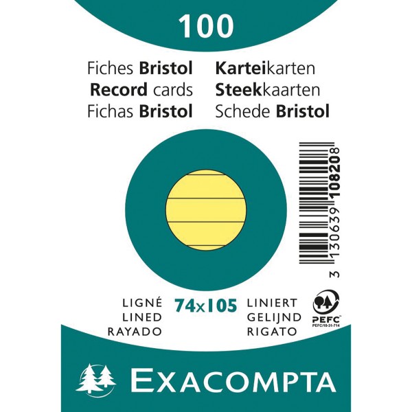 Exacompta Karteikarte 10820SE DIN A7 liniert gelb 100 St./Pack.