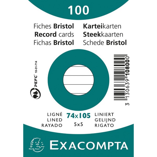 Exacompta Karteikarte 10800SE DIN A7 liniert weiß 100 St./Pack.