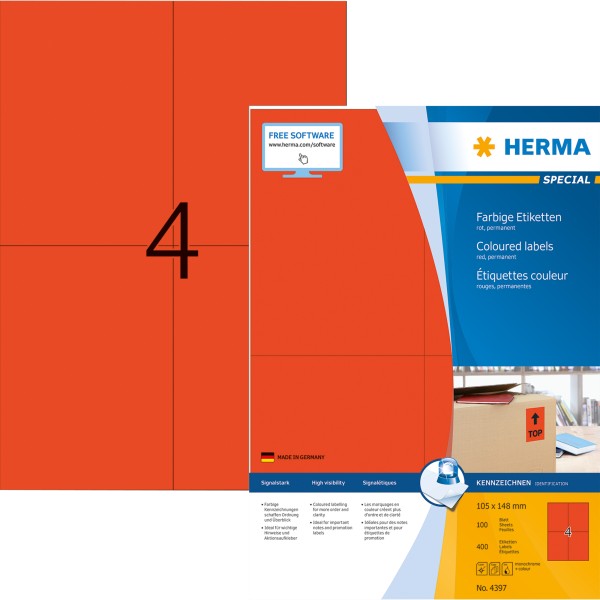 HERMA Etikett SPECIAL 4397 105x148mm rot 400 St./Pack.