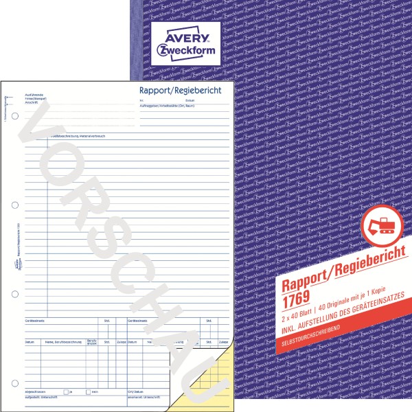 Avery Zweckform Rapport 1769 DIN A4 +Durchschlag 2x40Bl.