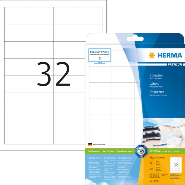 HERMA Etikett PREMIUM 4200 48,3x33,8 mm weiß 800 St./Pack.