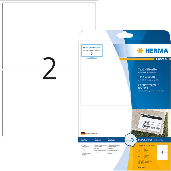 HERMA Textiletikett 4519 Seide 199,6x143,5mm ws 40 St./Pack.