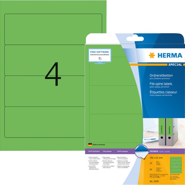 HERMA Ordneretikett 5099 192x61mm sk grün 80 St./Pack.