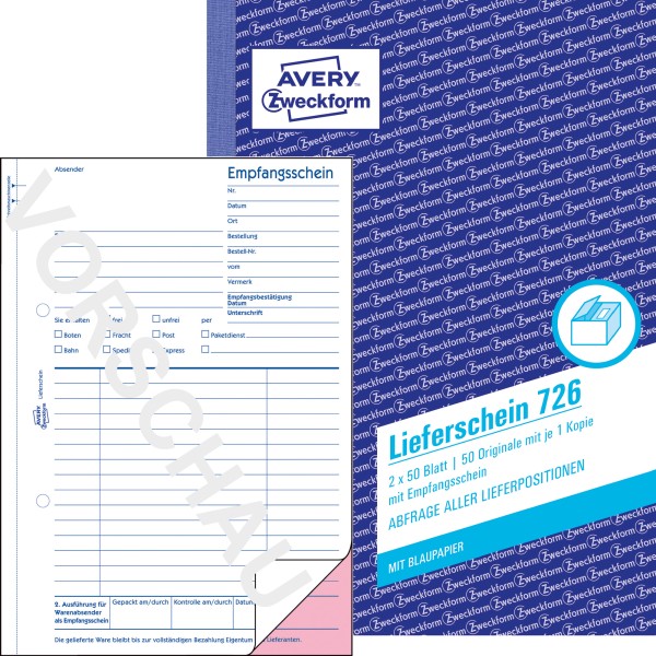 Avery Zweckform Lieferschein 726 DIN A5 2x50Blatt