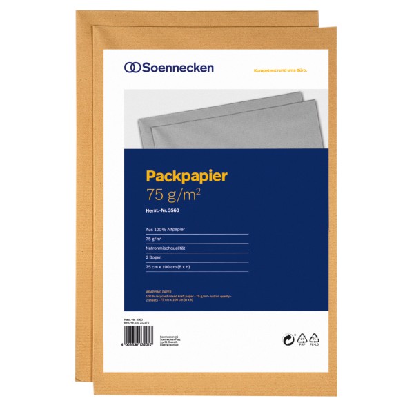 Soennecken Packpapier 3560 75x100cm 75g Recyclingpapier 2 Bg./Pack.