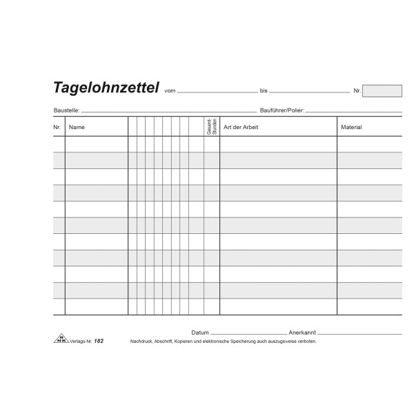 RNK Tagelohnblock 182 DIN A5 quer SD 3x40Bl.