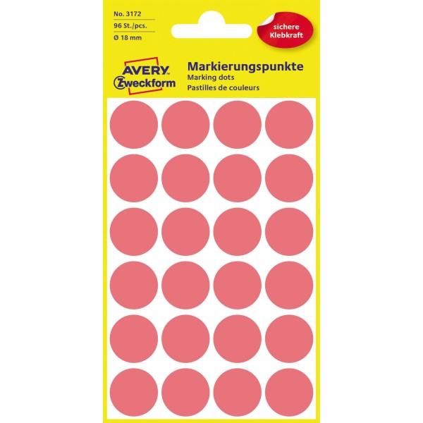 Avery Zweckform Markierungspunkt 3172 18mm leuchtrot 96 St./Pack.