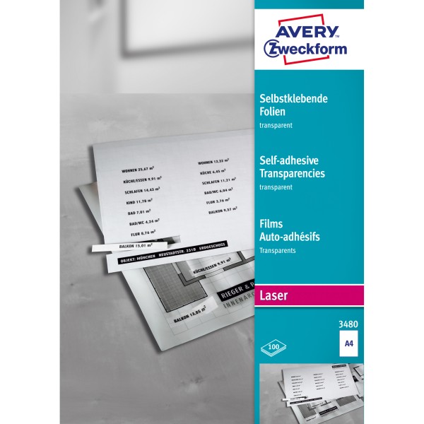 Avery Zweckform Laserfolie 3480 210x297mm transparent 100 St./Pack.