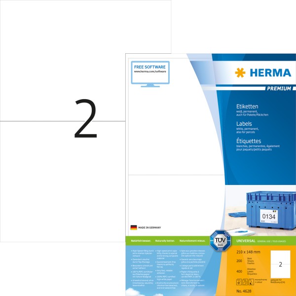 HERMA Etikett PREMIUM 4628 210x148mm weiß 400 St./Pack.