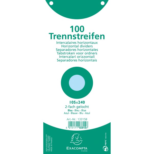 Exacompta Trennstreifen 13315B 105x240mm 2fach gel. bl 100St.