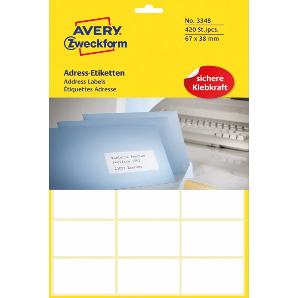 Avery Zweckform Adressetikett 3348 67x38mm weiß 420 St./Pack.