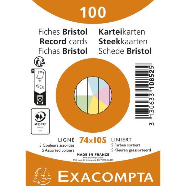 Exacompta Karteikarte 10852E A7 liniert sort. 100St.