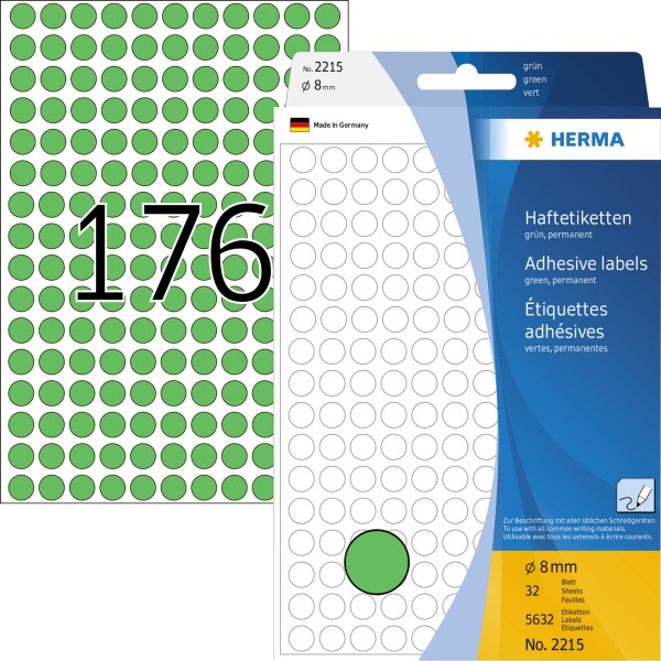 HERMA Markierungspunkt 2215 8mm Papier grün 5.632 St./Pack.