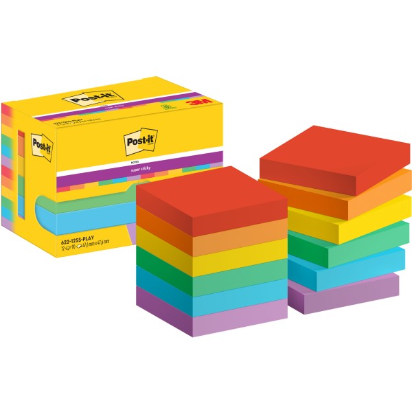 Post-it Haftnotiz 622-12SS-PLAY 47,6x47,6mm 90Bl sort 12St