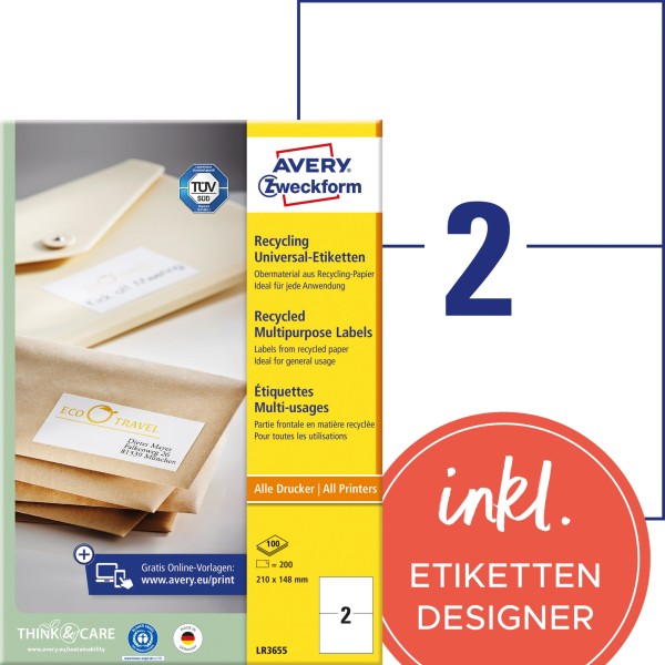 Avery Zweckform Etikett RC LR3655 210x148mm nws 200St